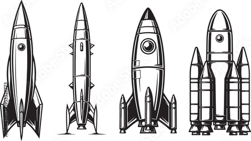 Set of 3 space rockets icons vector isolated on Transparent Background