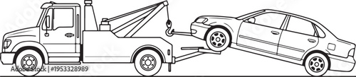 Vector illustration of a tow truck towing a car isolated on Transparent Background