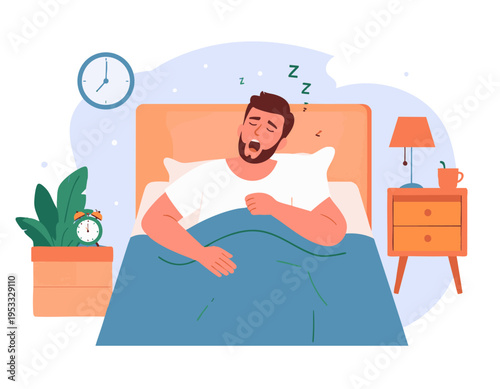 flat vector illustration of a sleepy person yawning