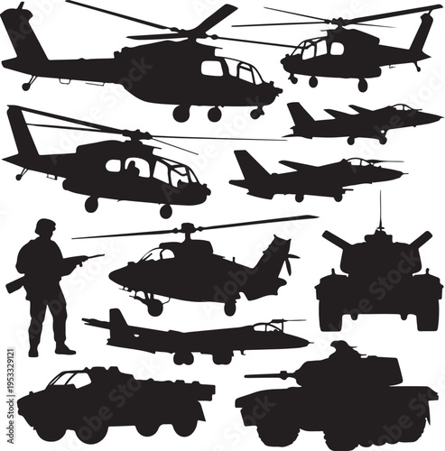 Vector military silhouettes set