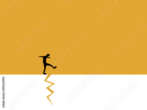 businessman walked cautiously across the cracked floor.