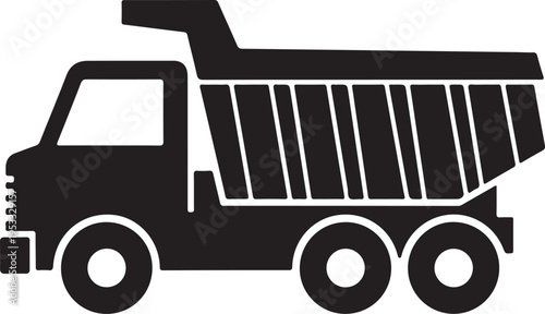 Black vector dump truck icon isolated on Transparent Background