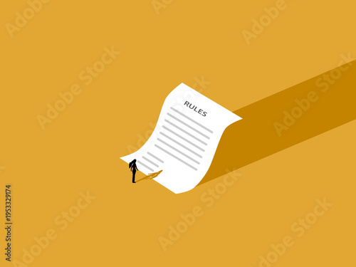 businesswoman reads the regulations, large document