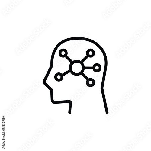 Profile View of Human Head with Connected Brain Nodes. Web icons in line style. Editable stroke