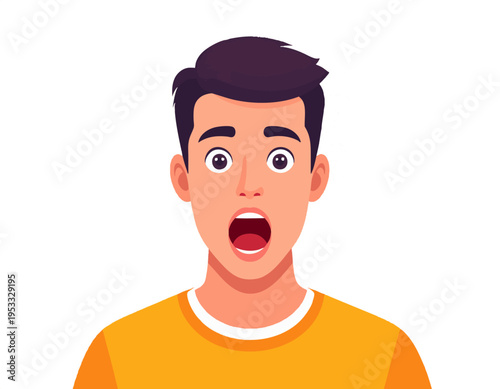 flat vector illustration of a surprised person with wide open eyes and mouth