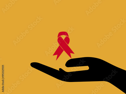 Red ribbon in the hands. Vector.