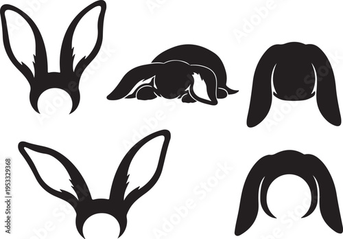 Set of 5 bunny ears headbands vector isolated on Transparent Background