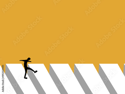 businessman cautiously walks across the gap.