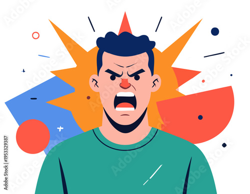 modern flat vector illustration of a person with an angry facial expression
