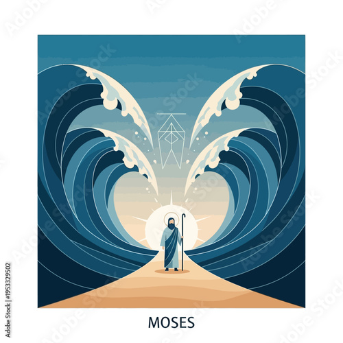 Moses parting the Red Sea dramatic Passover illustration vector
