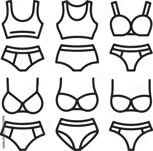 women underwear Collection of fashionable. Doodle outline hand drawn style. bra and panties