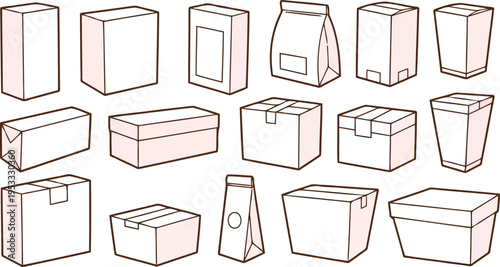 Pink pastel delivery parcels and shipping boxes vector bundle