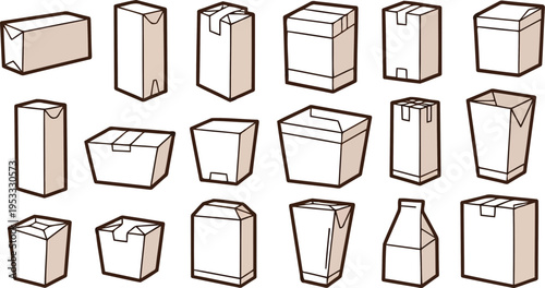 Beige product packaging milk cartons and boxes vector outline