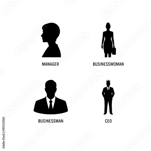 Business professionals vector illustration with manager, businesswoman, businessman, and CEO flat design