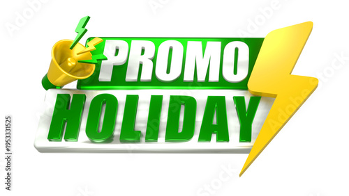 Eye-Catching Holiday Promotion Banner with Modern Green and Yellow 3D Lettering, Dynamic Discount Campaign Design for Vacation Sales, Retail Marketing, Online Store Promotion, and Festive Shopping