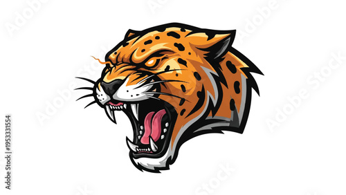 Angry Cartoon Leopard Head with Open Mouth 3.
