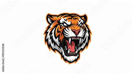 Angry Tiger Head Illustration with Open Mouth.