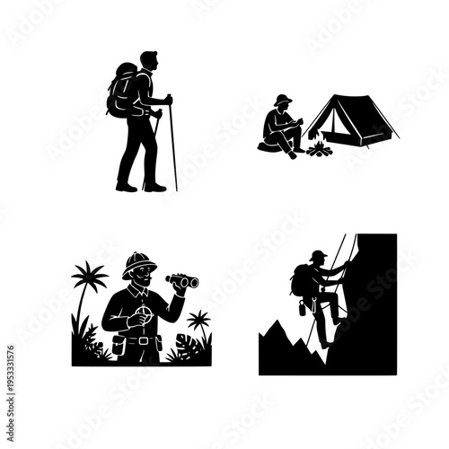 hikers and campers in nature vector illustration