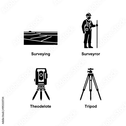 Surveying equipment and surveyor vector illustration