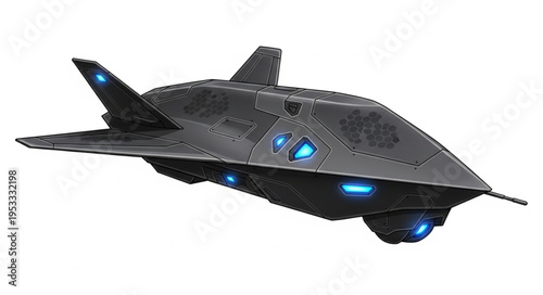 Futuristic stealth aircraft design with advanced technology and sleek aerodynamic features.