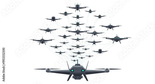 Formation of military aircraft flying in the sky, aerial view, war concept.