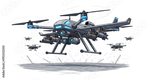 Advanced drone technology showcasing aerial capabilities and sophisticated design for surveillance and transport.