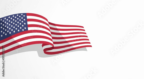 American flag waving isolated on white background with red white and blue colors