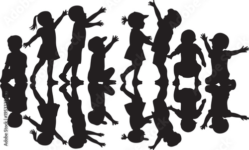 Vector silhouette of children on white background.