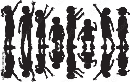 Vector silhouette of children on white background.