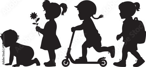 Vector silhouette of children. 2