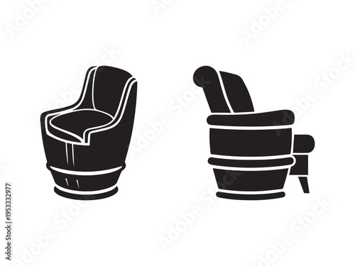 Two different views of a recliner chair with white outline on white background  recliner chair design