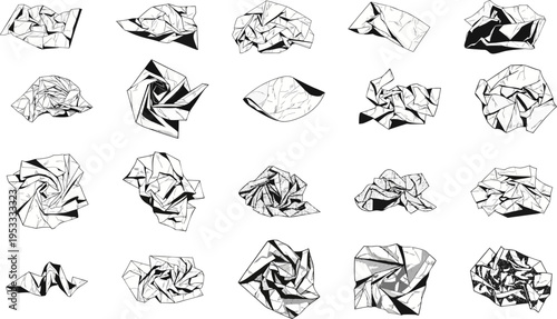 Artistic Paper Texture Folding Variations Sketch Set - Handcrafted Origami Crease Pattern Ink Drawing Collection