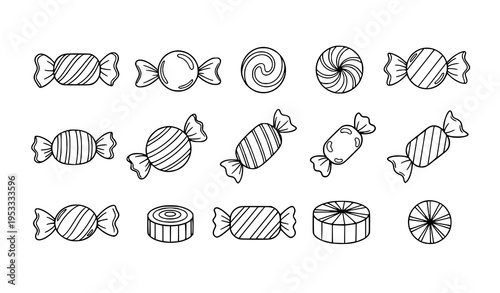 Black and white candy icon set wrapped sweets confectionery vector illustration