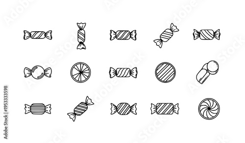Monochrome candy and sweets icons collection wrapped dessert vector set
