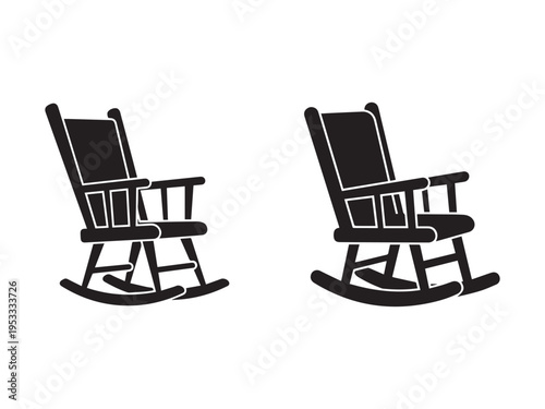 Two rocking chairs in black silhouette on white background for furniture design and relaxation concepts
