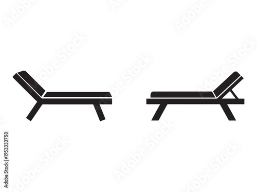 Two reclining deck chairs in black silhouette on white background for outdoor furniture and relaxation concepts  modern design