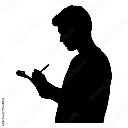 Man silhouette writing notes on notepad vector illustration