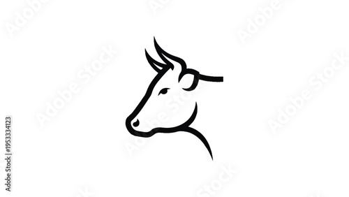 Simple Line Drawing of a Bulls Head.