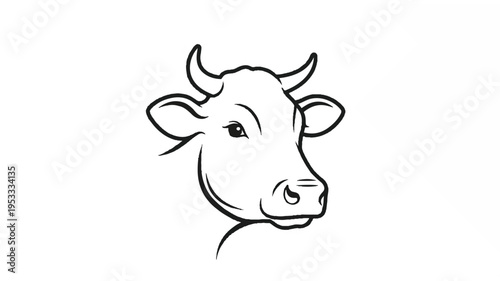 Simple Line Drawing of a Cow Head 1.