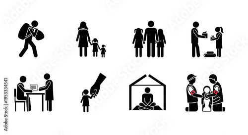 A collection of human social interaction and family icons.