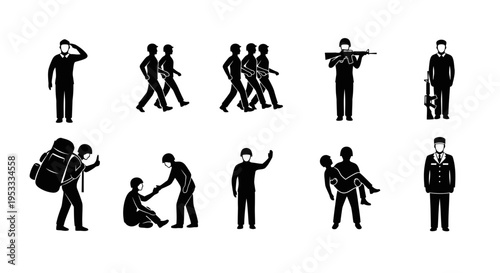 Collection of black silhouette business people.