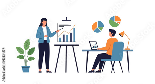 Business professionals analyzing data and working together in office.