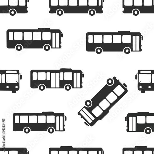 A repeating pattern of dark gray bus silhouettes on a white background