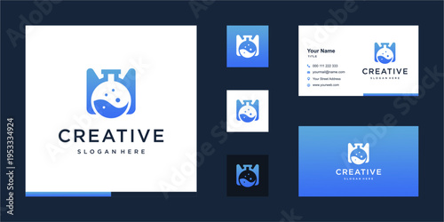 Abstract Lab Logo with Liquid Experiment Symbol Branding