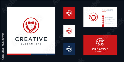Creative Tuxedo Logo Design with Elegant Suit and Bowtie Concept