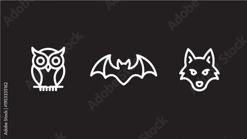 White Owl Bat Wolf Logos On Black Background For Brand Identity Concepts