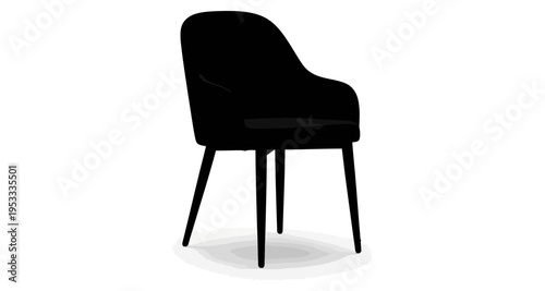 Black Armchair with Tapered Legs on White Background Isolated Minimalist Furniture