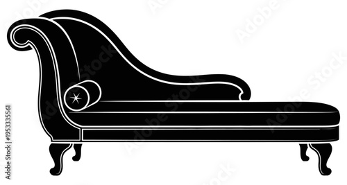 Black Silhouette Chaise Lounge with Bolster Pillow Isolated on White