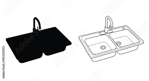 Modern kitchen sink design comparison presented as a dark silhouette