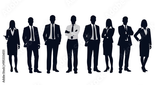 Business professionals standing in a line.
